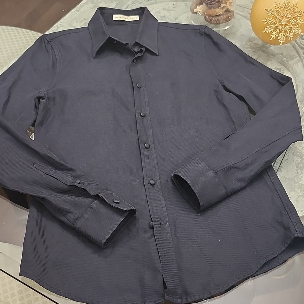 Balenciaga Blue Embroidered Casual Button Down Shirt Small 2006